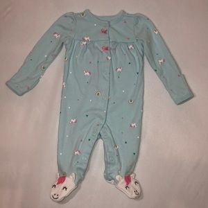 Baby blue unicorn rainbow, button-up footie pajama